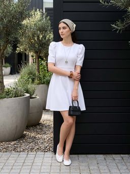 ZUMMER - White Puff Sleeves Short Skater Dress