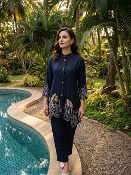 ZUMMER - Navy Blue Floral Embroidered Co-Ord Set