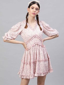STREET 9 - Peach Floral Printed Ruffle Dress
