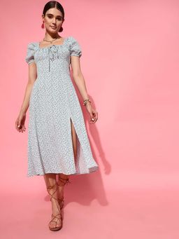 STREET 9 - Green Floral Printed Empire Dress