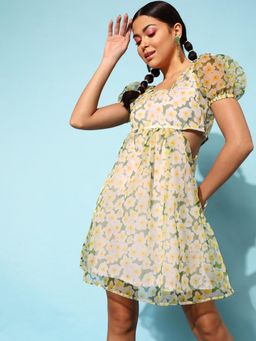 STREET 9 - Green Floral Printed Cutout Dress
