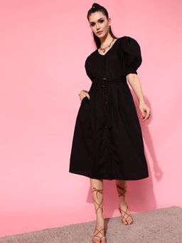 STREET 9 - Black Midi Dress With Belt