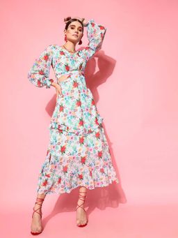 STREET 9 - Turquoise Floral Printed Midi Dress