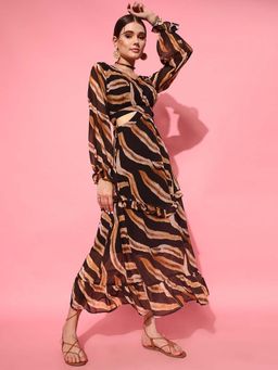 STREET 9 - Black Animal Printed Midi Dress