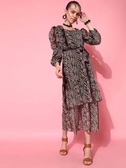 STREET 9 - Brown Printed Maxi Dress With Belt