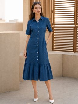 ZUMMER - Teal Self Design Midi Dress