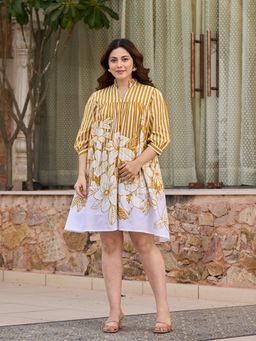 ZUMMER - Mustard Floral Hand Painted Dress