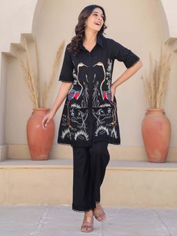 ZUMMER - Black Cotton Embroidered Co-Ord Set