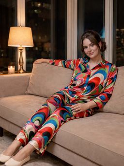 ZUMMER - Multi-Color Satin Abstract Co-Ord Set