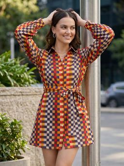 ZUMMER - Multi-Color Shirt Mini Dress With Belt