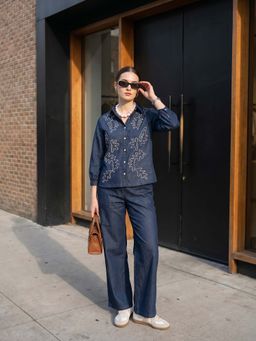ZUMMER - Navy Blue Embroidered Co-Ord Set