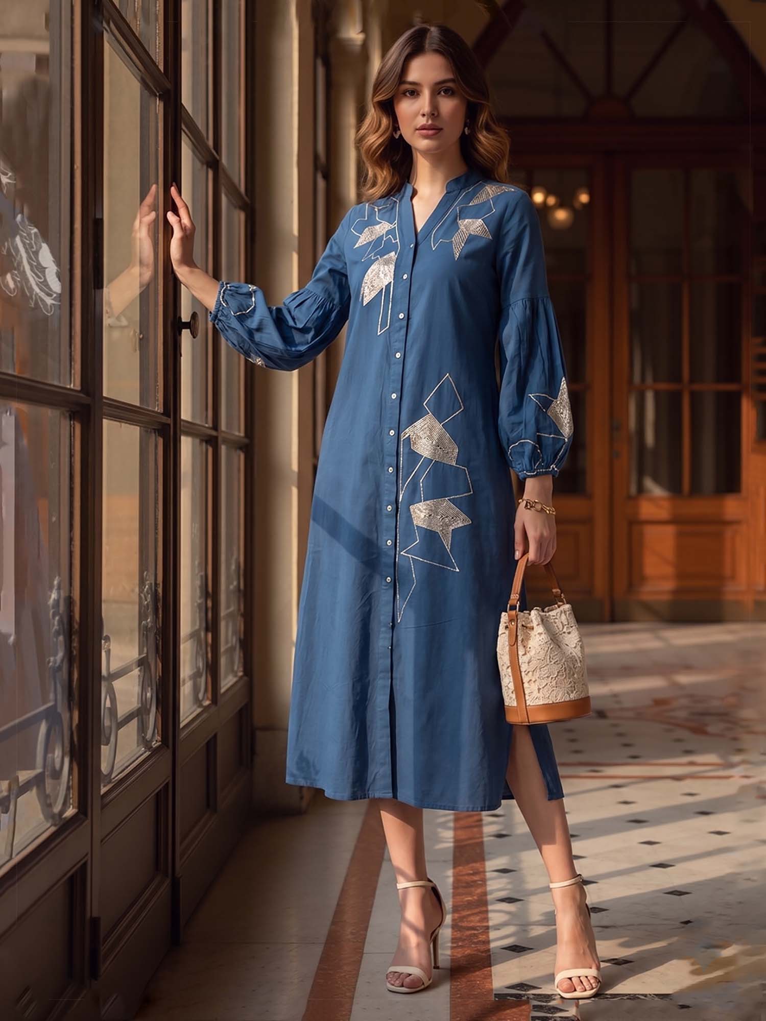 zummer Blue Embroidered Midi Dress-picture-20