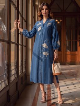ZUMMER - Blue Embroidered Midi Dress