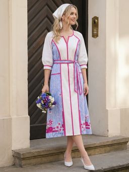 ZUMMER - Multi-Color A-Line Midi Dress With Belt