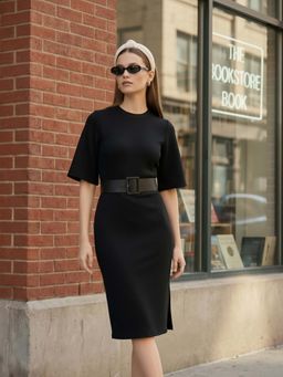 ZUMMER - Black Bodycon Sleeves Midi Dress