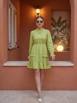 ZUMMER - Neon Green Ruffle Neck Mini Dress