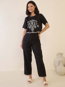 ZUMMER - Black Cotton Embroidered Co-Ord Set