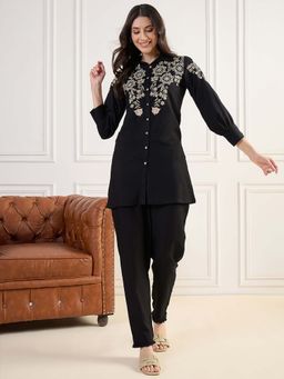 ZUMMER - Black Cotton Floral Embroidered Co-Ord Set
