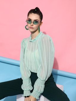 STREET 9 - Turquoise Sheer Blouson Top
