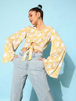 STREET 9 - Yellow Bell Sleeve Crop Top