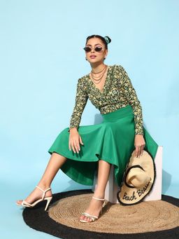 STREET 9 - Green Printed Rib Top