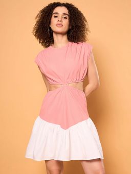 ZUMMER - Baby Pink And White Waist Cut Out Short Dress