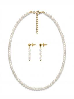 AIRO JEWELRY - White Moonlight Pearl Round Necklace with Earrings