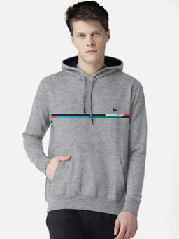BULLMER - Grey Designer Men Full-sleeve Hooded Sweatshirt With Kangaroo Pocket