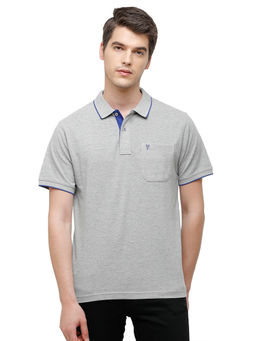Classic Polo - Men Cotton Blend Solid Half Sleeve Regular Fit Polo Neck Grey Color T-Shirt