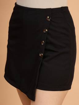 QIOA - Short Black Skirt Lycra Blend Mini Women Skort