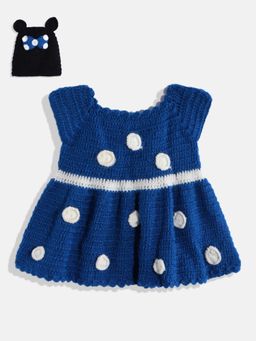 CHUTPUT - Hand Knitted Blue Crochet Baby Girl Designer Pattern Dress and Cap(Set of 2)