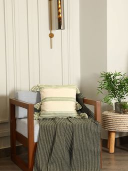 Sashaa World - Green Striped And Tasselled Cushion Cover
