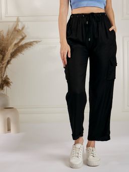 Marie Claire - Women Casual Black Color Solid Trouser