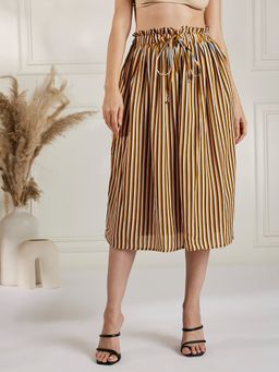 Marie Claire - Women A Line Yellow Color Stripes Midi Skirt
