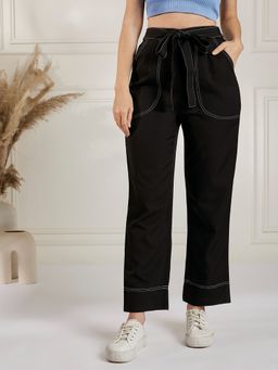 Marie Claire - Women Casual Black Color Solid Regular Trouser (Set of 2)