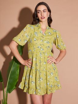 Marie Claire - Women Casual Green Color Mini Floral Dress