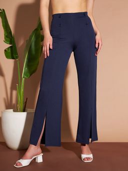 Marie Claire - Women Casual Navy Blue Color Solid Trouser