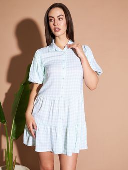 Marie Claire - Women Casual Blue Color Mini Checkered Dress
