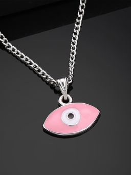 Estele - Rhodium Plated Pink & White Enamelled Evil Eye Charm Pendant for Girls & Women