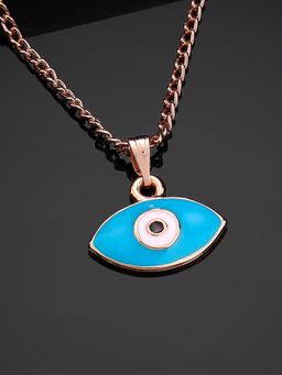 Estele - Rose Gold Plated Turquoise Blue Enamelled Evil Eye Charm Pendant for Girls & Womens