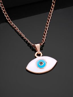Estele - Rose Gold Plated Spiritual Evil Eye Charm Pendant with White & Blue Enamel for Women