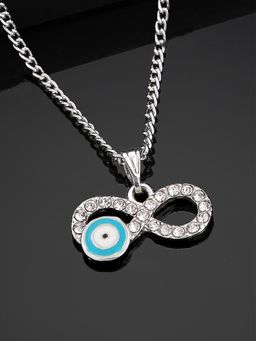 Estele - Rhodium Plated Infinity Shaped Evil Eye Charm Pendant with White Crystals for Women