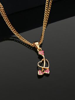 Estele - Gold Plated Heart-Shaped Charm Pendant with Pink Austrian Crystals for Girls & Women