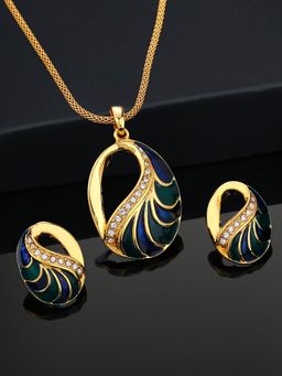 Estele - Gold Plated Drop Designer Necklace Set with Multi-Color Enamel & Crystals for Women
