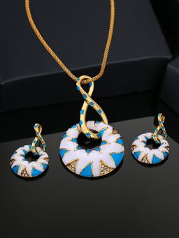 Estele - Gold plated Circular Necklace Set with Blue and white Enamel & Crystals for Women