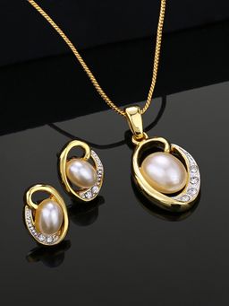Estele - Gold & Rhodium Plated Sparkling Necklace Set with White Pearls & Crystals for Women