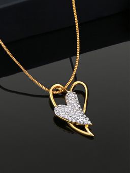 Estele - Gold & Rhodium Plated Dual Heart Charm Pendant with White Crystals for Girls & Women