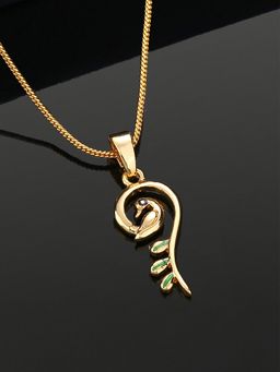 Estele - Gold Plated Peacock Shaped Charm Pendant with Green Enamel for Girls & Women