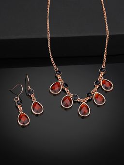 Estele - Rose Gold Plated Tear Drop Shaped Necklace Set with Austrian Crystals for Women