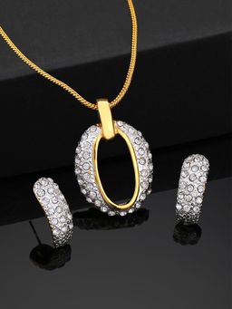 Estele - Gold & Rhodium Plated Beautiful Designer Pendant Set with White Crystals for Women